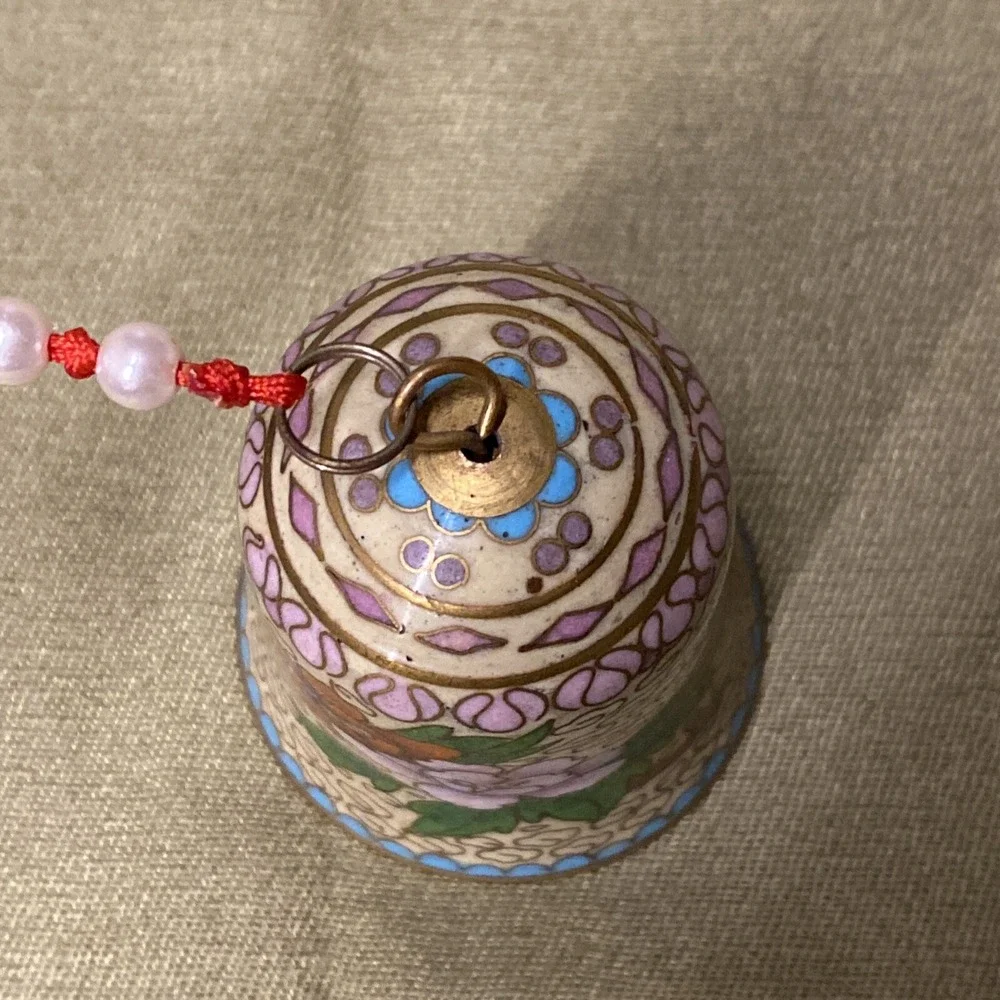 Hand Made VNTG Chinese Cloisonne Ornament Bell Soft Colors Flowers Copper Enamel
